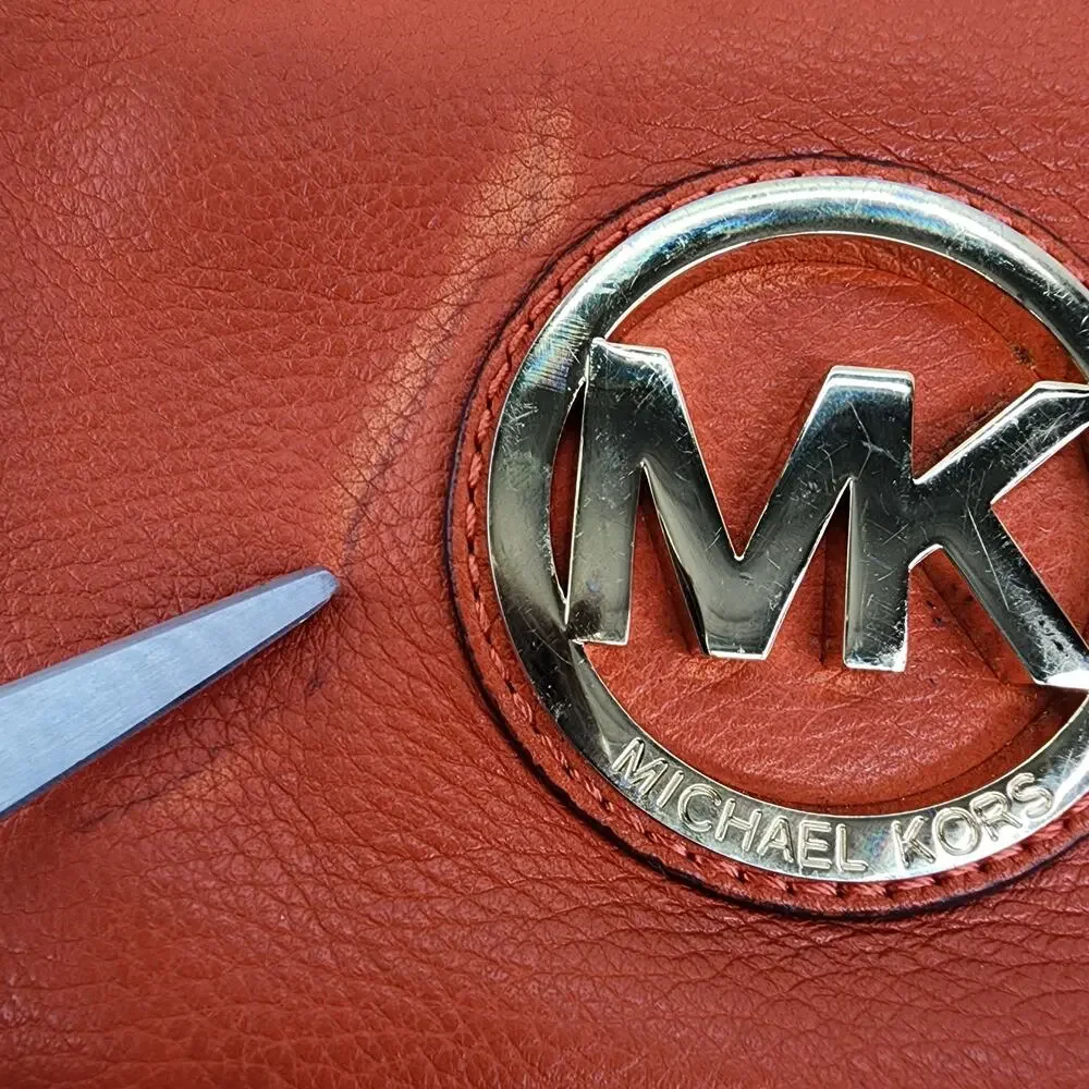 Michael Kors Fulton Wristlet Clementine Leather Orange Zip Clutch 7" Strap Flaws - Picture 12 of 12